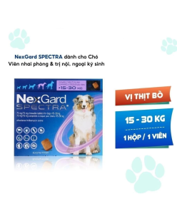 NexGard SPECTRA - Hộp 1 viên nhaivị thịt bò cho chó 15-30kg phòng & trị ve, rận, bọ chét, ghẻ Demodex, Sarcoptes, giun