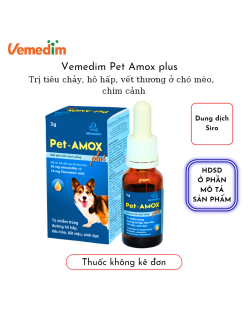 Vemedim Pet Amox Plus Trị Hết Tiêu chảy hô hấp giúp lành vết thương ở chó mèo chim cảnh lọ 3g