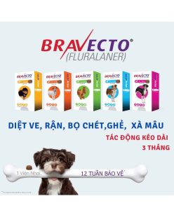 Bravecto Hộp 1 viên nhai vị thịt bò cho chó 2-56kg diệt trị ve, rận, bọ chét, ghẻ, xà mâu