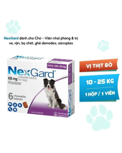 NexGard - Hộp 1 Viên nhai mềm vị thịt bò cho chó size L 10-25kg phòng & trị ve, rận, bọ chét, ghẻ