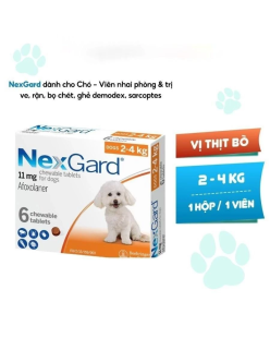 NexGard - Hộp 1 viên nhai vị thịt bò cho chó size S 2-4kg phòng và trị ve, rận, bọ chét, ghẻ