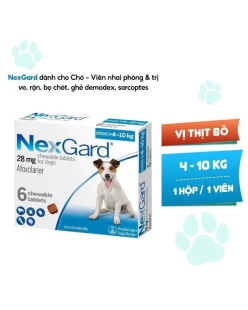 NexGard - Hộp 1 Viên nhai mềm vị thịt bò cho chó size M 4-10kg phòng & trị ve, rận, bọ chét, ghẻ