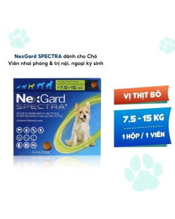 NexGard SPECTRA - Hộp 1 viên nhaivị thịt bò cho chó 7.5-15kg phòng & trị ve, rận, bọ chét, ghẻ Demodex, Sarcoptes, giun
