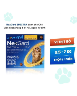 NexGard SPECTRA - Hộp 1 viên nhaivị thịt bò cho chó 3.5-7kg phòng & trị ve, rận, bọ chét, ghẻ Demodex, Sarcoptes, giun