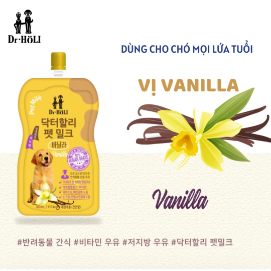 Dr. Holi Pet Milk Sữa cho chó mọi giai đoạn Vị vani gói 200ml