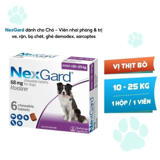 NexGard - Hộp 1 Viên nhai mềm vị thịt bò cho chó size L 10-25kg phòng & trị ve, rận, bọ chét, ghẻ