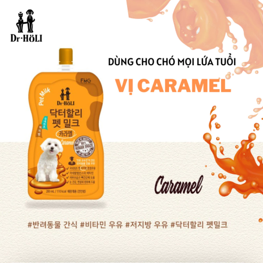 Dr. Holi Pet Milk sữa cho chó mọi giai đoạn Vị Caramen gói 200ml
