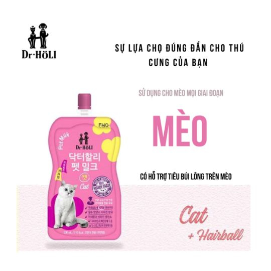 Dr. Holi Pet Milk Sữa cho mèo mọi giai đoạn 200ml