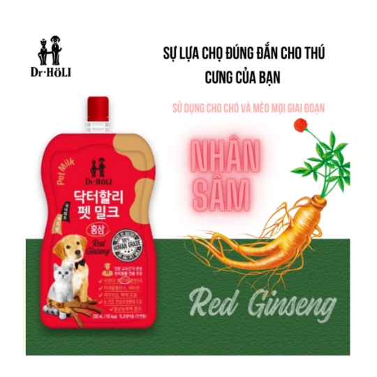 Dr. Holi Pet Milk Ginseng Sữa cho chó và mèo vị nhân sâm gói 200ml