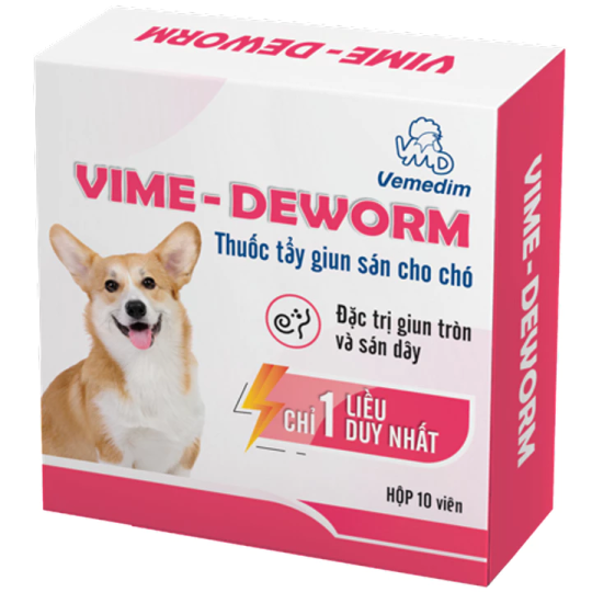 Vemedim VIME – DEWORM tẩy giun sán cho chó, uống 1 liều duy nhất hộp 10 viên