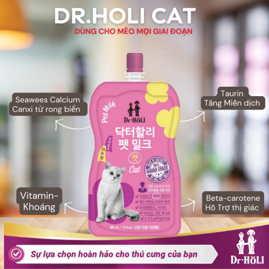 Dr. Holi Pet Milk Sữa cho mèo mọi giai đoạn 200ml