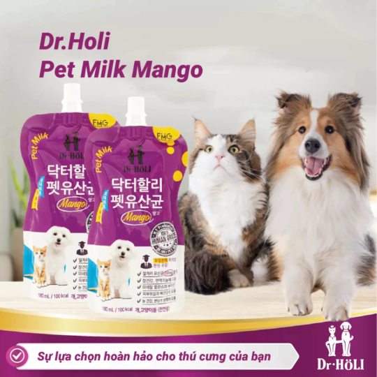 Dr. Holi Pet Milk sữa cho chó và mèo mọi giai đoạn gói 180ml probiotic vị Xoài