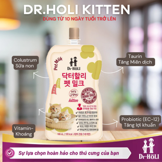 Dr. Holi Pet Milk Sữa cho mèo con kitten gói 180ml