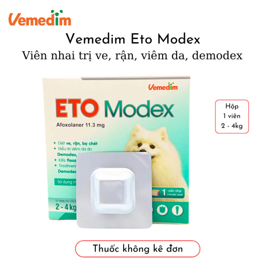 Vemedim Eto Modex Viên Nhai Vị Thịt Bò Cho Chó Diệt Trị Ve, Rận, Viêm da Do Ký Sinh Trùng Demodex