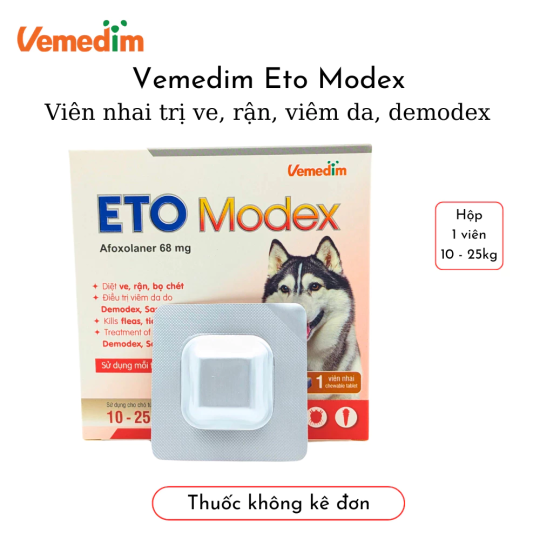 Vemedim Eto Modex Viên Nhai Vị Thịt Bò Cho Chó Diệt Trị Ve, Rận, Viêm da Do Ký Sinh Trùng Demodex