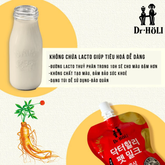 Dr. Holi Pet Milk Ginseng Sữa cho chó và mèo vị nhân sâm gói 200ml