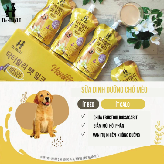 Dr. Holi Pet Milk Sữa cho chó mọi giai đoạn Vị vani gói 200ml
