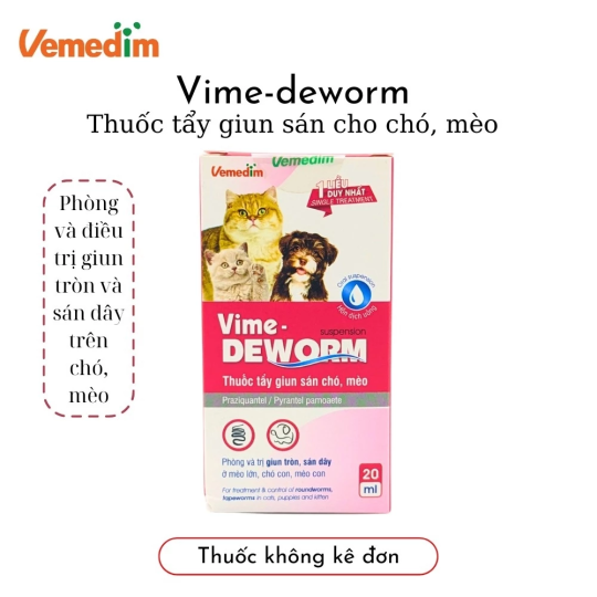 Vemedim Vime-Deworm nước uống phòng giun sán cho chó mèo, an toàn cho chó con và mèo con, chai 20ml