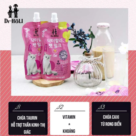 Dr. Holi Pet Milk Sữa cho mèo mọi giai đoạn 200ml