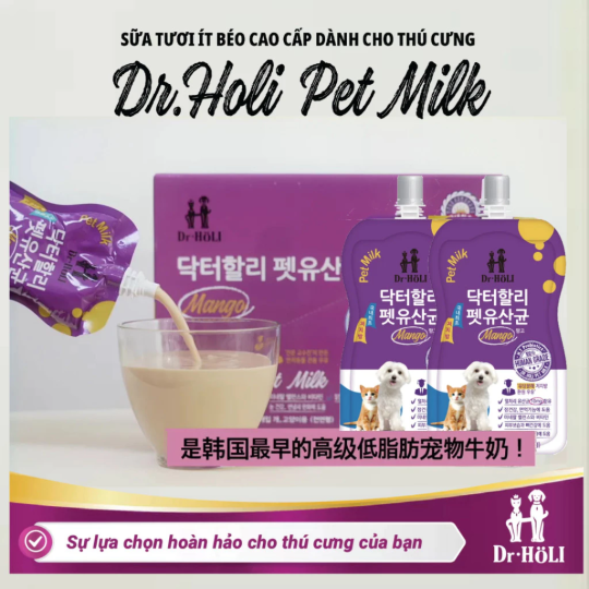 Dr. Holi Pet Milk sữa cho chó và mèo mọi giai đoạn gói 180ml probiotic vị Xoài