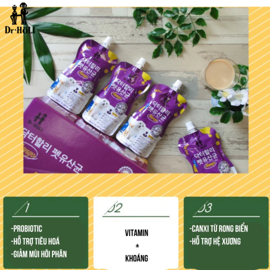 Dr. Holi Pet Milk sữa cho chó và mèo mọi giai đoạn gói 180ml probiotic vị Xoài