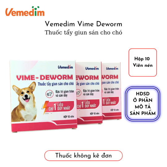 Vemedim VIME – DEWORM tẩy giun sán cho chó, uống 1 liều duy nhất hộp 10 viên