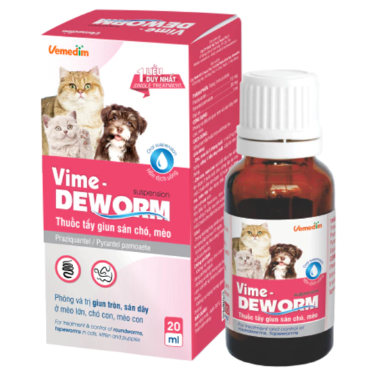 Vemedim Vime-Deworm nước uống phòng giun sán cho chó mèo, an toàn cho chó con và mèo con, chai 20ml