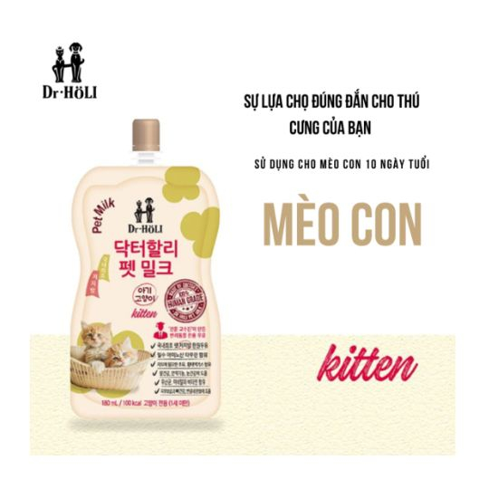Dr. Holi Pet Milk Sữa cho mèo con kitten gói 180ml